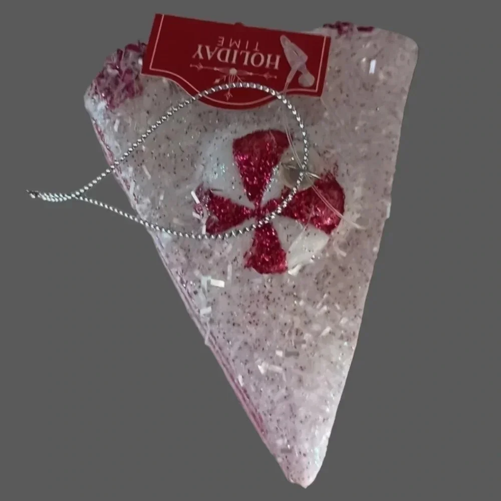 Holiday time peppermint cake slice and cupcake christmas ornaments set of 2